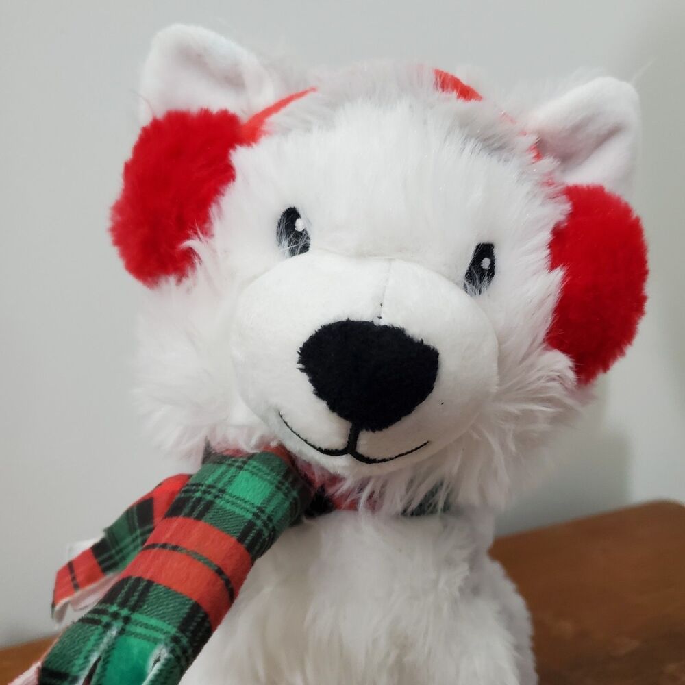 American Greetings Plush Husky Malemute Puppy Dog Gray White Earmuffs Scarf 10"